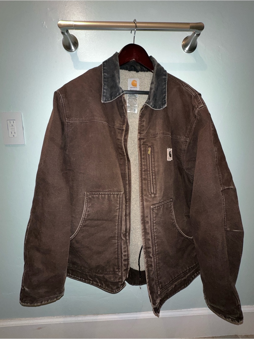 C61 DKB Carhartt Brown Sherpa Duck Jacket with Dark Collar